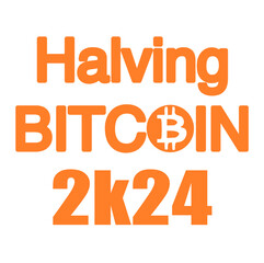 Halving Bitcoin 2k24 inscription. Orange and white lettering isolated. Halving 2024. Bitcoin coin. Modern vector illustration topography. Blockchain technology.