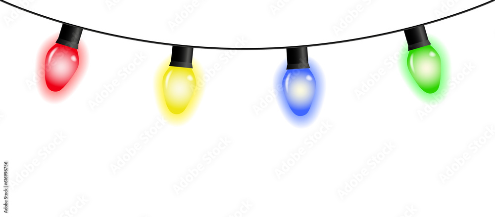 Wall mural seamless colorful christmas lights on chain pattern on transparent background