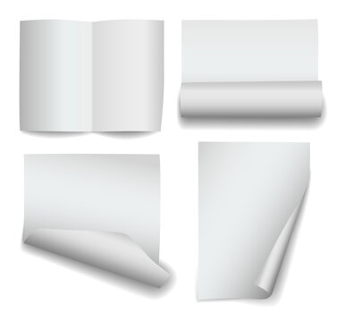 Collection of blank paper pages in different positions isolated on transparent background