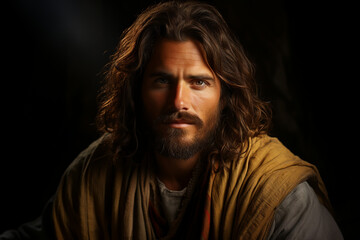 Fototapeta premium Serene portrait of Jesus, capturing his compassion and love, characters from the Bible Generative AI