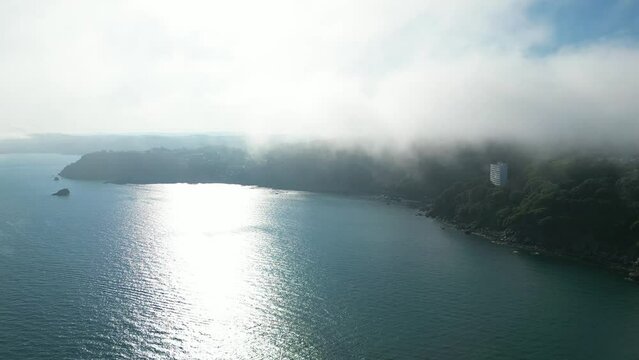 Sea fret (mist) coming in over Torquay in Devon