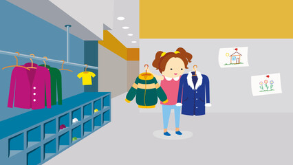 Girl wearingin the kidsgarden. Flat design. Vector illustration.