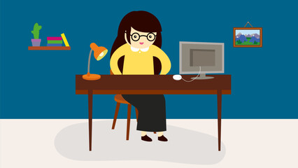 Illustration of a woman working from home. Vector illustration in flat style.