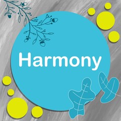 Harmony Turquoise Blue Green Grey Leaves Floral Text