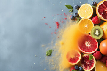 background ice juice hookah strawberry apple grape smoke orange food fruit. Generative AI.