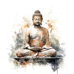  Buddha seated and meditating. Beautiful watercolour digital illustration. AI © Rixie