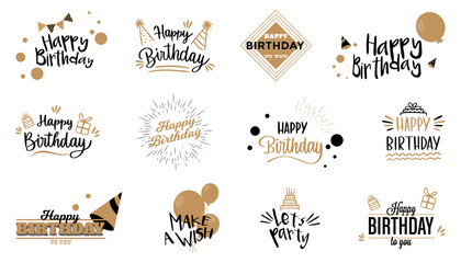 Happy birthday badge emblems collection. Set of happy birthday text badge