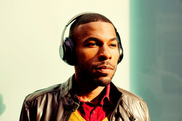 Obraz premium man with headphones listening calm music