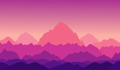 Sunrise view panoramic vector mountain landscape
