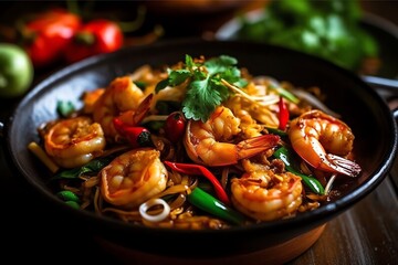 close-up of delicious asian street food, created with generative ai