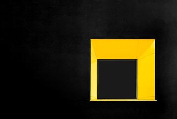 Square Window with Yellow Cladding in a Black Wall.