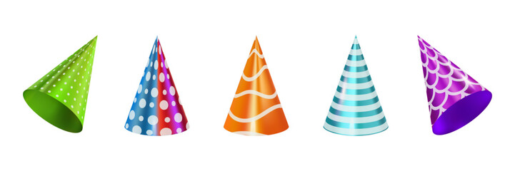 Party celebration cone hat collection. Set of party cone caps