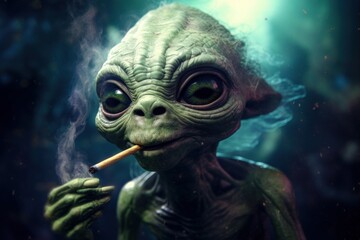 Alien smoking marijuana and is very hapy.