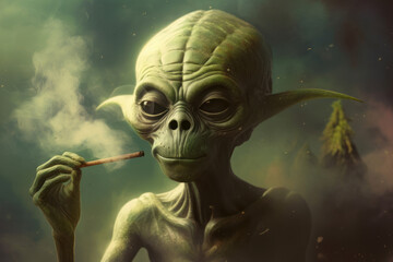 Alien smoking marijuana and is very happy