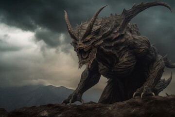 Devils creature in mountain before epic storm