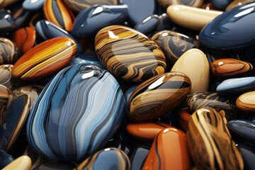 Fototapeta premium Multi-colored shiny smooth pebbles in water drops.