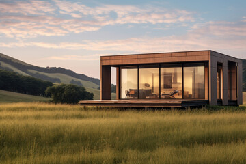 Obraz premium Modern high-tech mansion in the field.