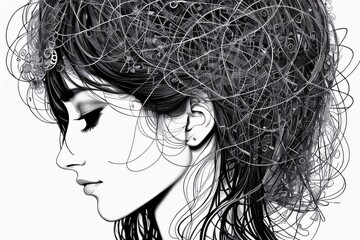 Naklejka premium Confused thoughts as confusion of thoughts. mental health. Generative AI