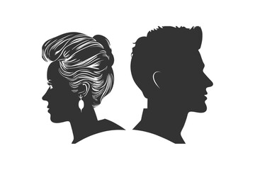 Male and female head silhouettes avatar profile icon. Vector illustration design.