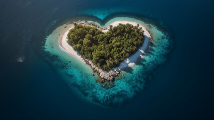 Vista aérea da Ilha Paraíso em Forma de Coração. Conceito de viagem de amor