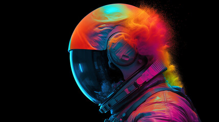 Imagem abstrata do cosmonauta nas cores do arco-íris