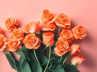Orange roses paper cuts in orange background 