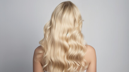 
lindo cabelo loiro ondulado vista traseira, fundo branco