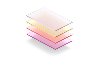 Blank matte colored transparent glass material layers mockup