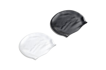 Blank black and white sport swim cap mockup, side view