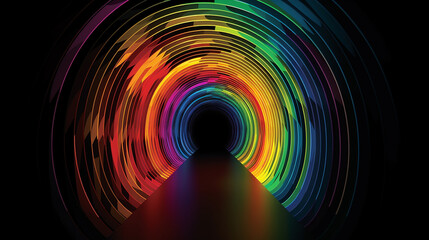 ilustração do túnel escuro de cores do arco-íris
