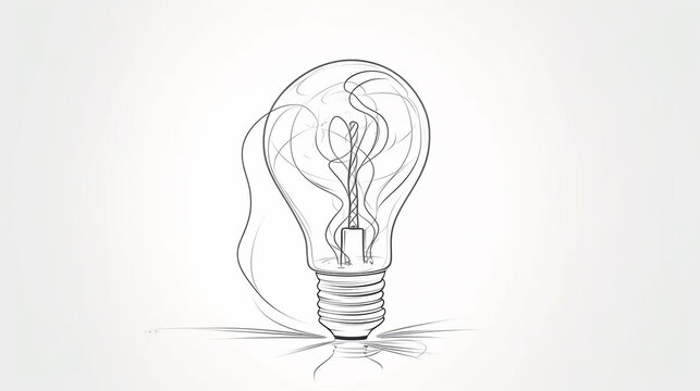 Ideia de símbolo de lâmpada de desenho contínuo de uma linha e criatividade isolada em fundo branco, idéia nova 
