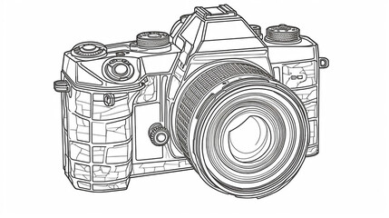 Desenho contínuo de uma linha da câmera DSLR, ilustração vetorial traçado editável desenhado à mão