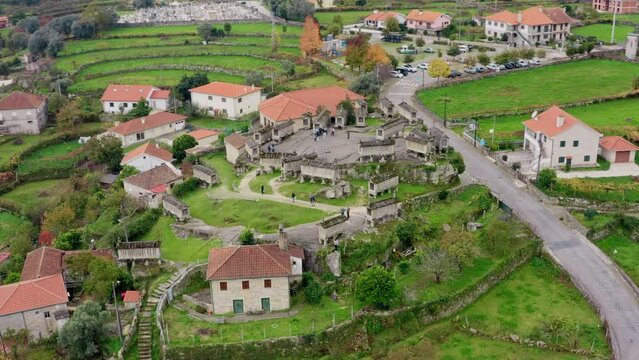 Aerial Orbit over Old Graniers (Espigueiros) of Soajo, Minho, Portugal