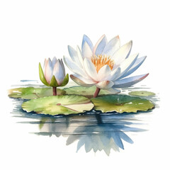 Serene watercolor illustration featuring a water lily bloom