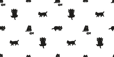 cat seamless pattern black kitten calico neko vector character cartoon breed pet walking sleeping gift wrapping paper tile background repeat wallpaper animal doodle illustration design scarf isolated