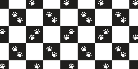 dog paw seamless pattern checked footprint cat kitten tartan plaid french bulldog vector puppy pet toy breed cartoon doodle gift wrapping paper tile background repeat wallpaper illustration design iso - obrazy, fototapety, plakaty