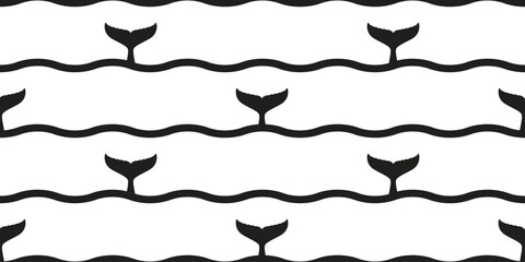 shark fin seamless pattern dolphin tail whale wave ocean vector fish tile background repeat wallpaper animal cartoon illustration sea ocean doodle design scarf isolated © CNuisin
