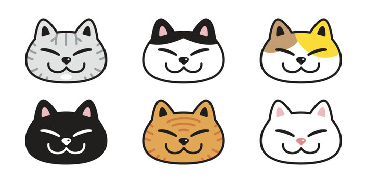 cat vector kitten icon neko calico face pet smiling character cartoon doodle symbol tattoo stamp scarf illustration design isolated