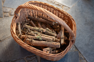 wooden basket with collected wood
