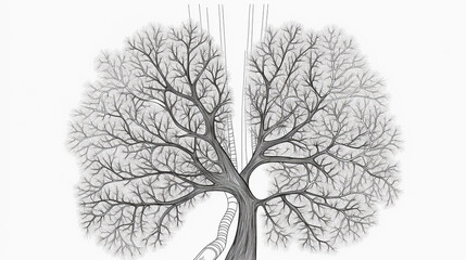 Desenho manual de uma única linha contínua de pulmões isolados em fundo branco