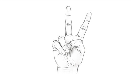mão de desenho fazendo sinal de paz e amor, símbolo numero 2