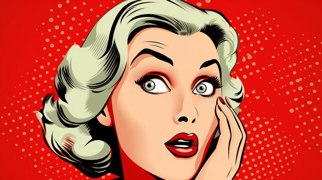 Pop art linda garota chocada com desconto ou desconto ao fazer compras no estilo c&ocirc;mico vintage