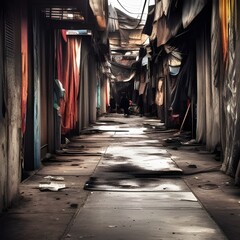 Naklejka premium The Old Poor Asian Slum 