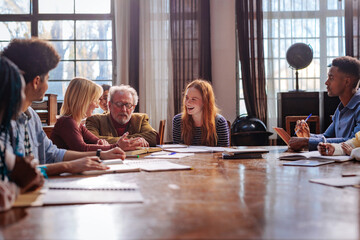 Students and professor in class.