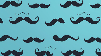 Padrão sem emenda de bigode preto sobre um fundo azul. Feliz dia dos pais e conceito de masculinidade. Design elegante retrô para papel de embrulho, tecidos, têxteis masculinos, roupas para menino