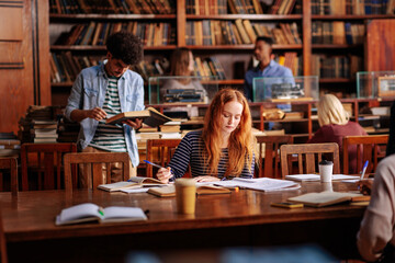 University students in library.