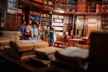 Group of students entering library