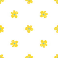 Naive seamless floral boho pattern with flowers on a white background in doodle style. Retro floral background surface design, textile, Scandinavian nursery print. ute contemporary minimalistic boho b