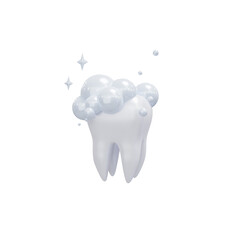 3d tooth isolated on transparent background. 3d render. PNG. Tooth cleaning, brushing teeth with bleaching effect. Dentistry, medicine concept. 3D rendering, ui, ux. Teeth. Health