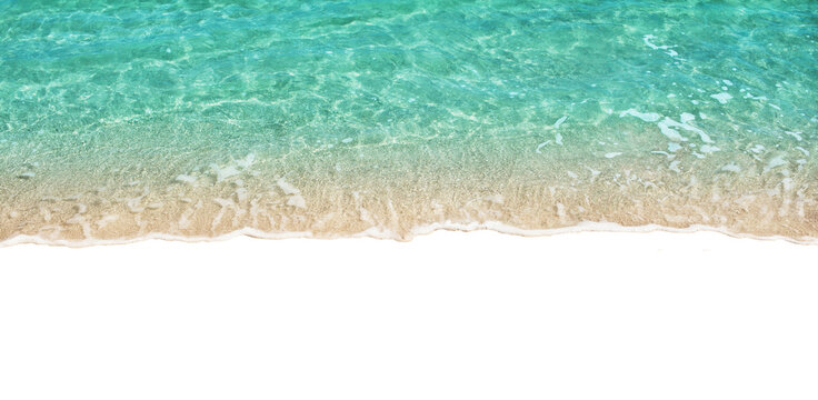 Turquoise sea wave isolated on white transparent background. Cristal clean blue ocean water horizontal for Your design in PNG file